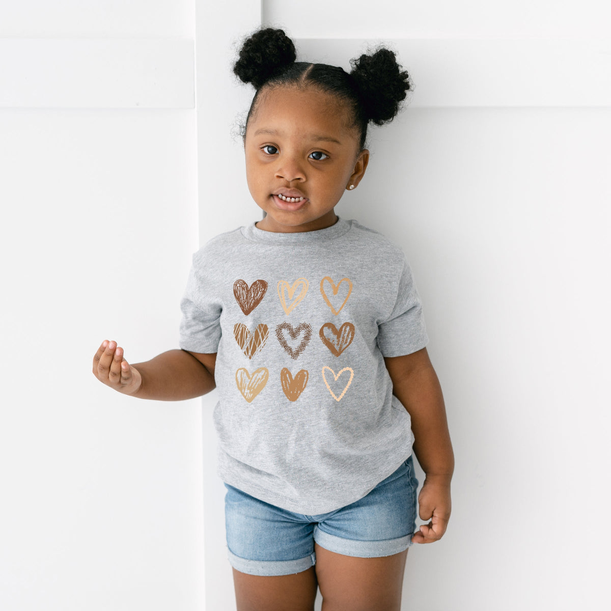 Brown Hearts Collage - Toddler Short Sleeve Graphic T-Shirt