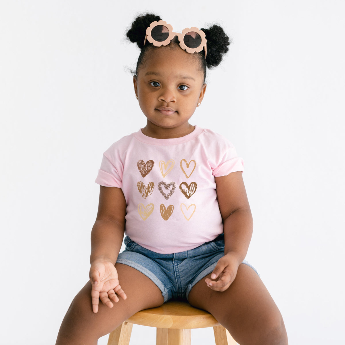 Brown Hearts Collage - Toddler Short Sleeve Graphic T-Shirt