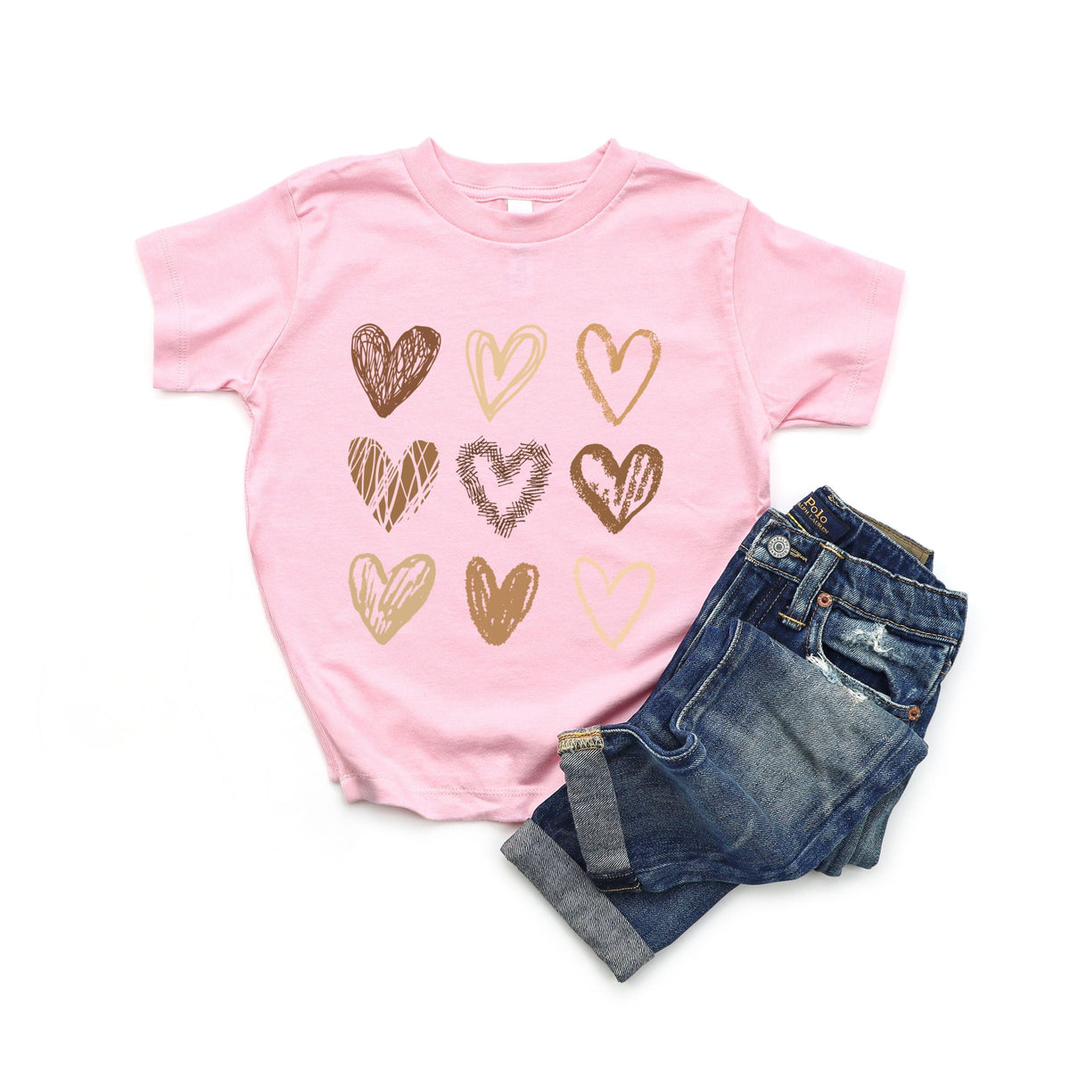 Brown Hearts Collage - Toddler Short Sleeve Graphic T-Shirt