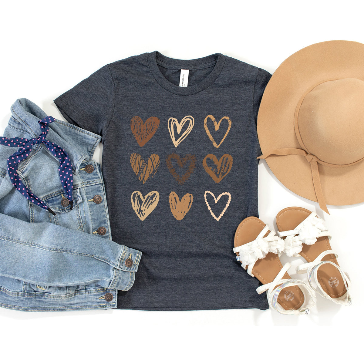 Brown Hearts Collage - Youth Short Sleeve Graphic T-Shirt