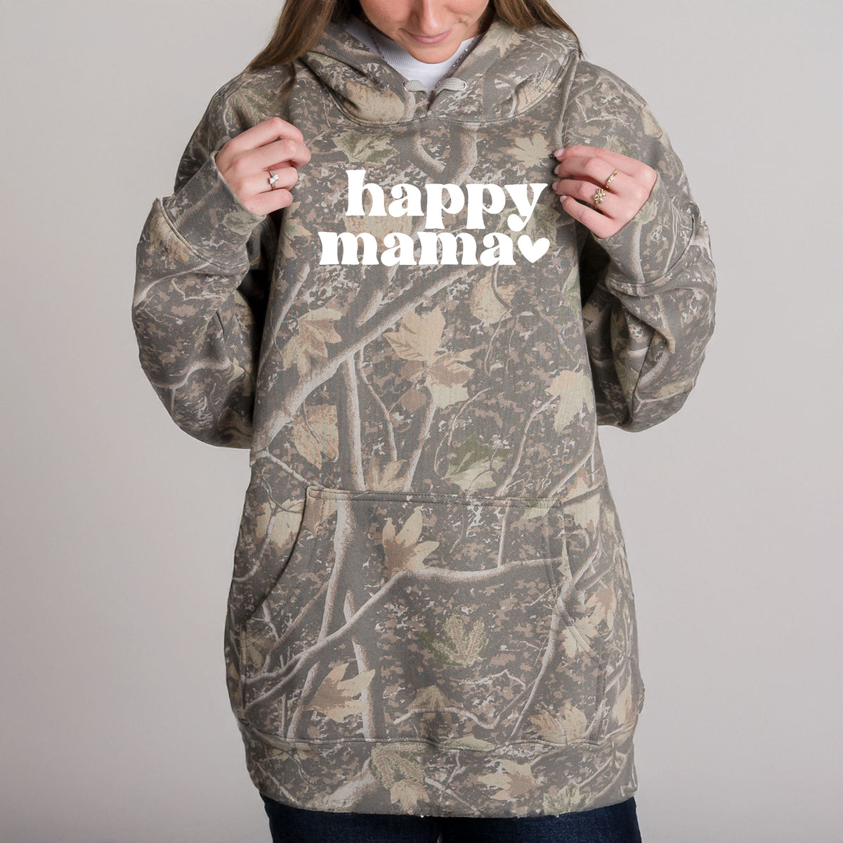 Happy Mama Puff Print - Camo Hoodie