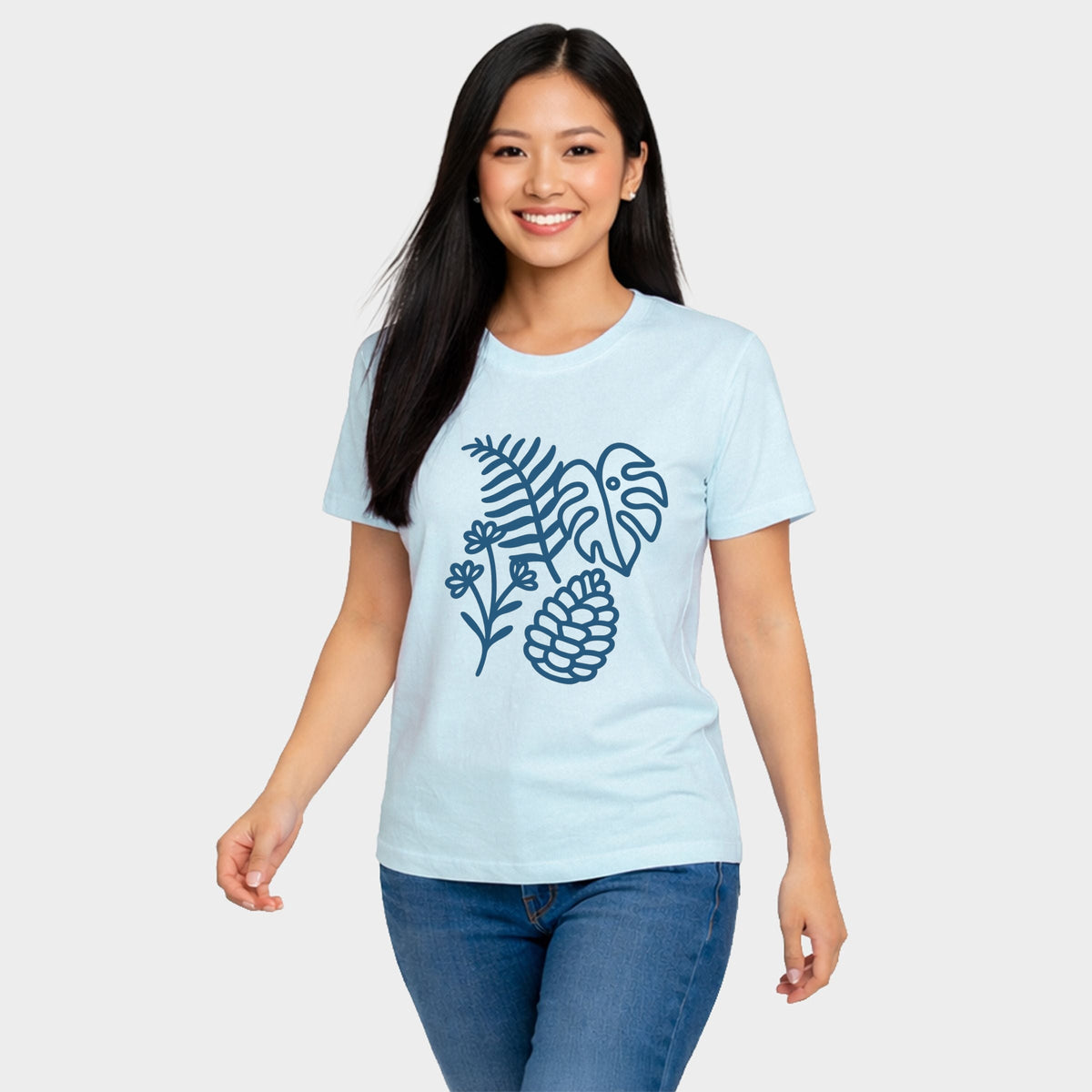 Blue Plants Outline - Women's Short Sleeve Graphic T-Shirt