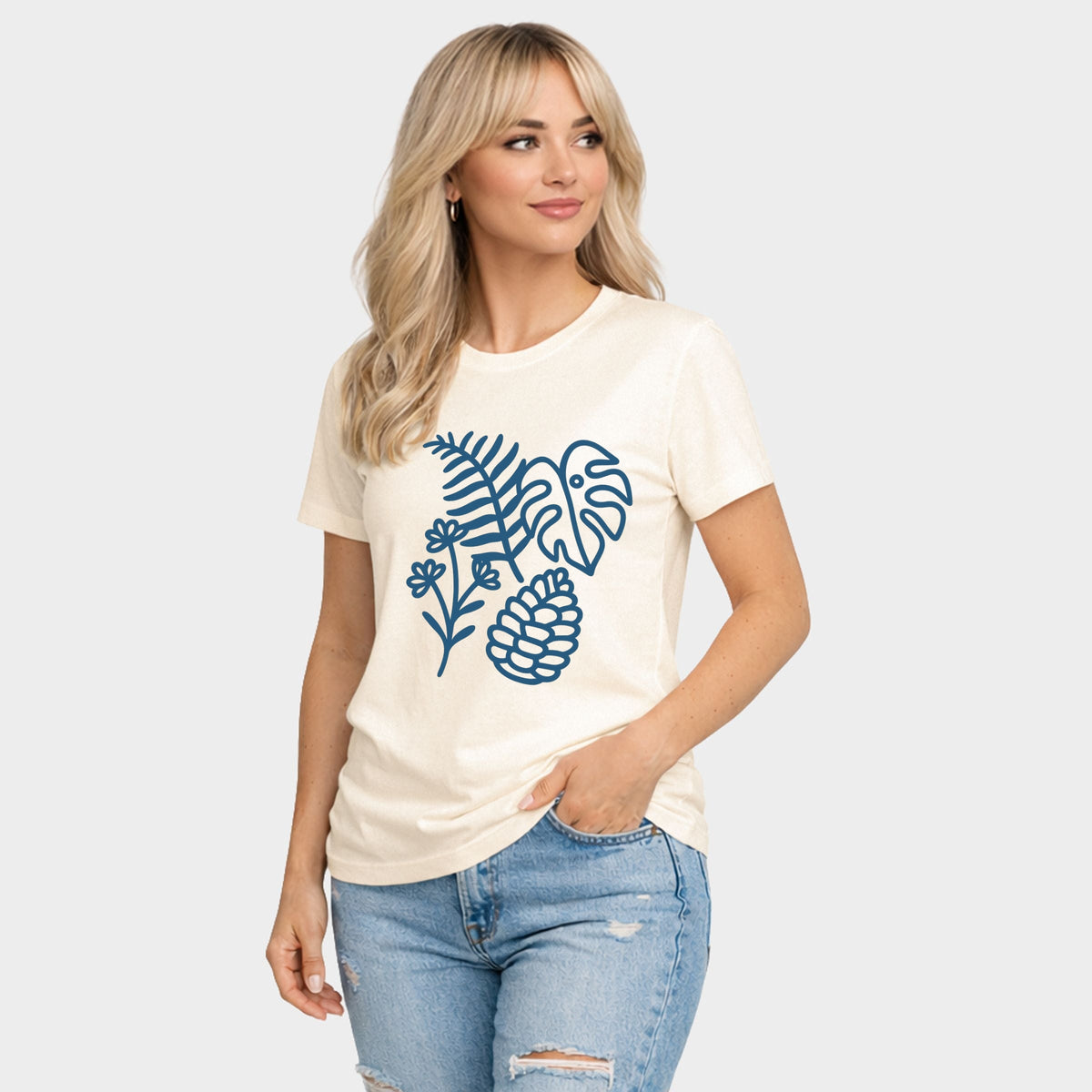 Blue Plants Outline - Women's Short Sleeve Graphic T-Shirt