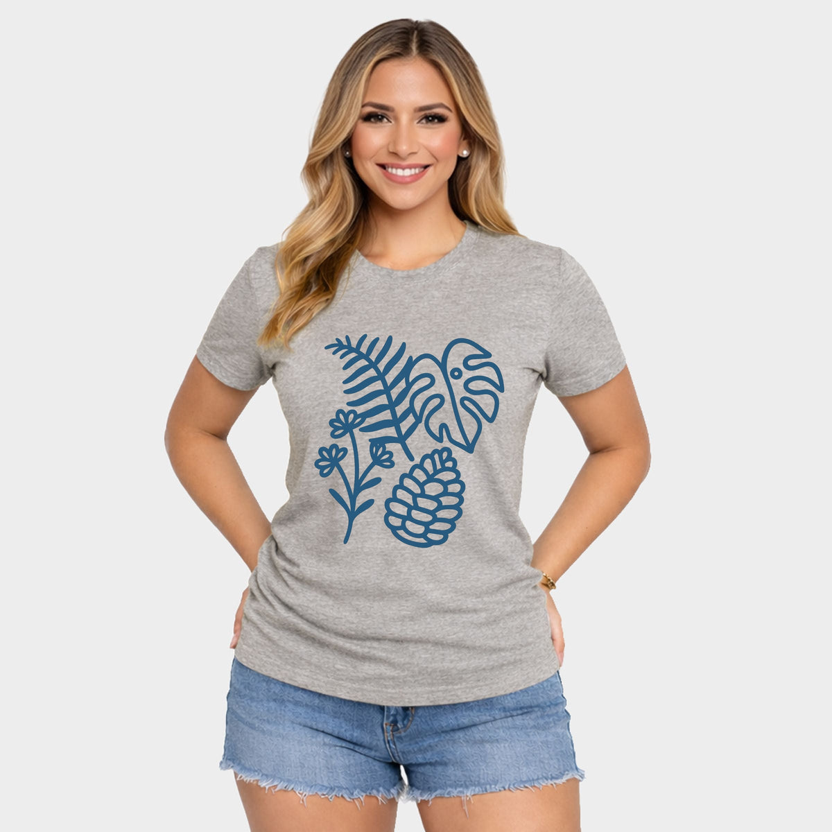 Blue Plants Outline - Women's Short Sleeve Graphic T-Shirt