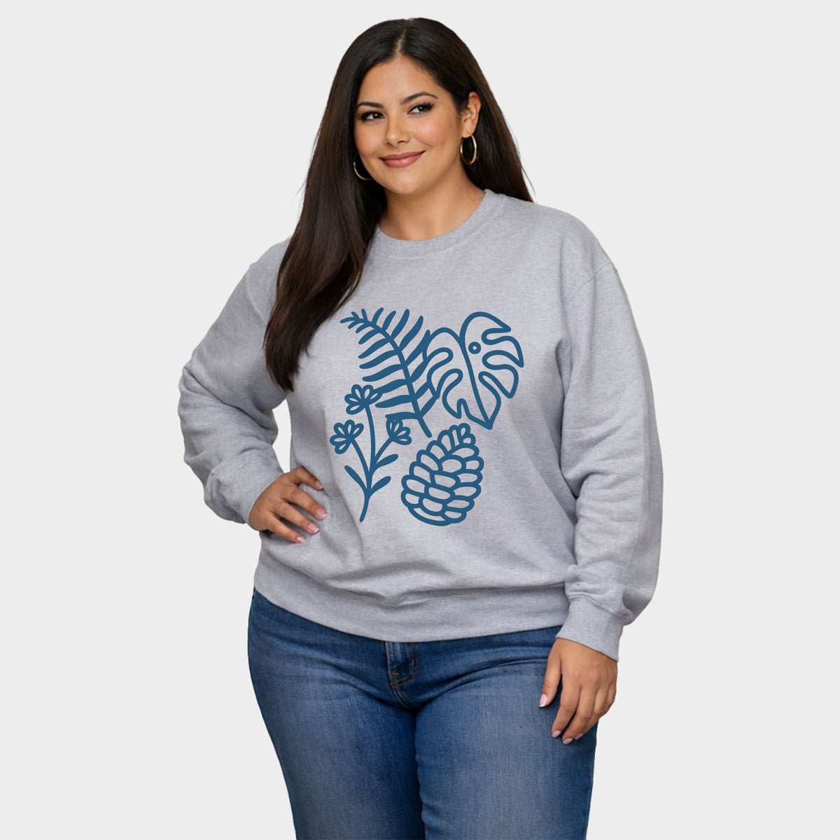 Blue Plants Outline - Women's Plus Sized Graphic Sweatshirt