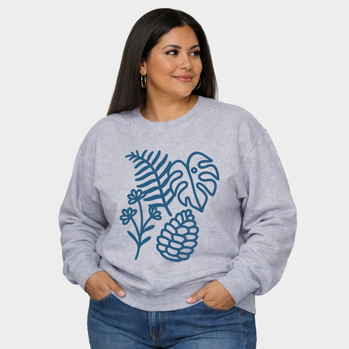 Blue Plants Outline - Women's Plus Sized Graphic Sweatshirt