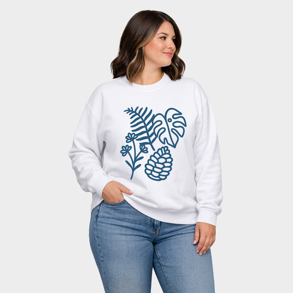 Blue Plants Outline - Women's Plus Sized Graphic Sweatshirt
