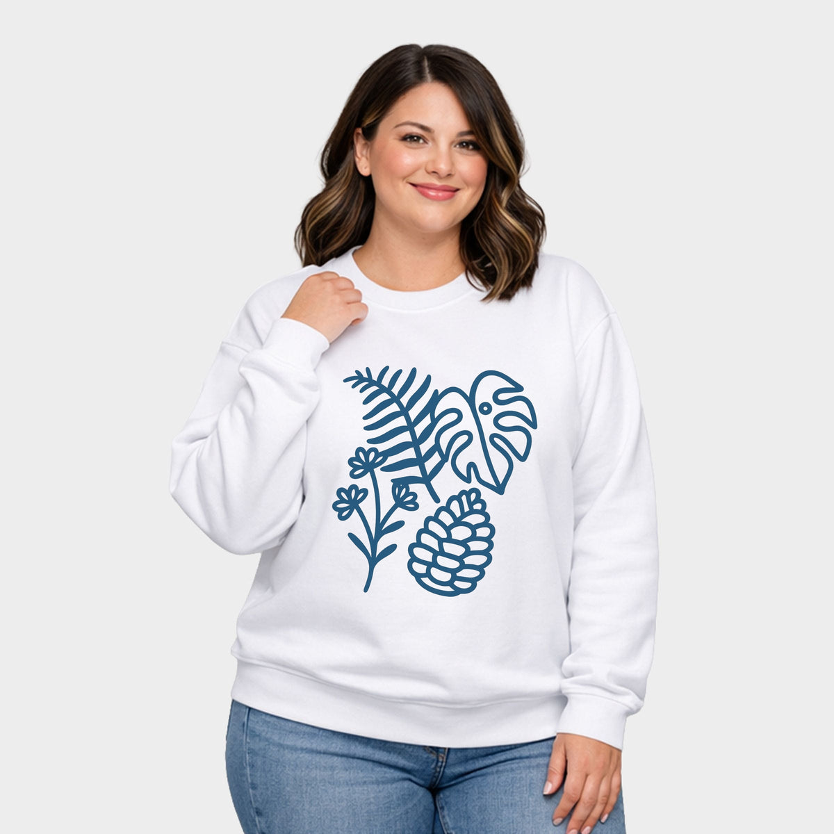 Blue Plants Outline - Women's Plus Sized Graphic Sweatshirt