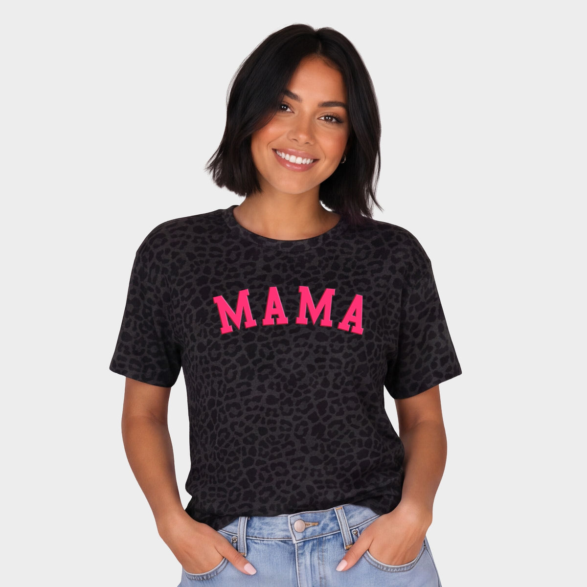 Mama Bold Puff Print - Women's Leopard Print Tee
