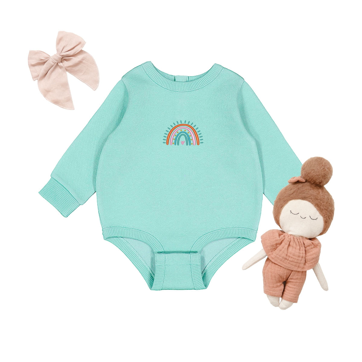 Embroidered Rainbow Heart - Infant Fleece BodySuit