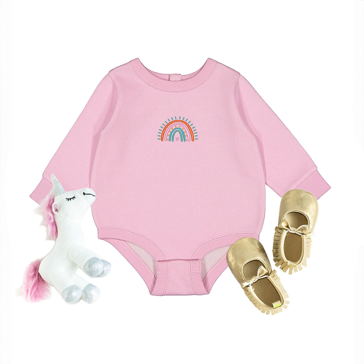 Embroidered Rainbow Heart - Infant Fleece BodySuit