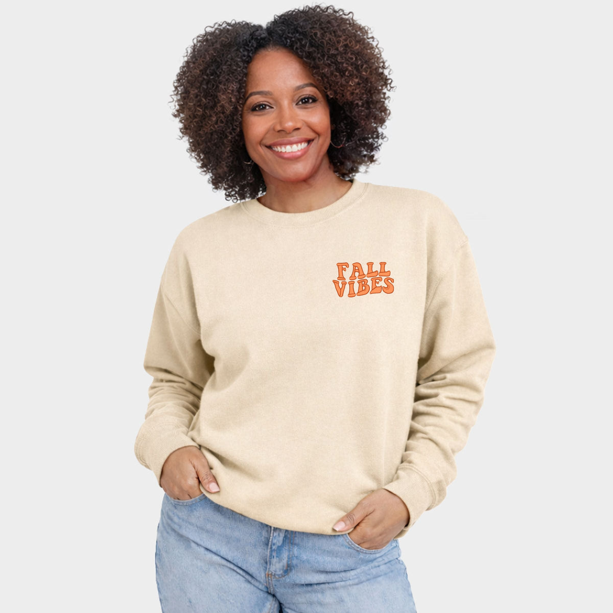 Embroidered Fall Vibes Retro - Women's Graphic Sweatshirt