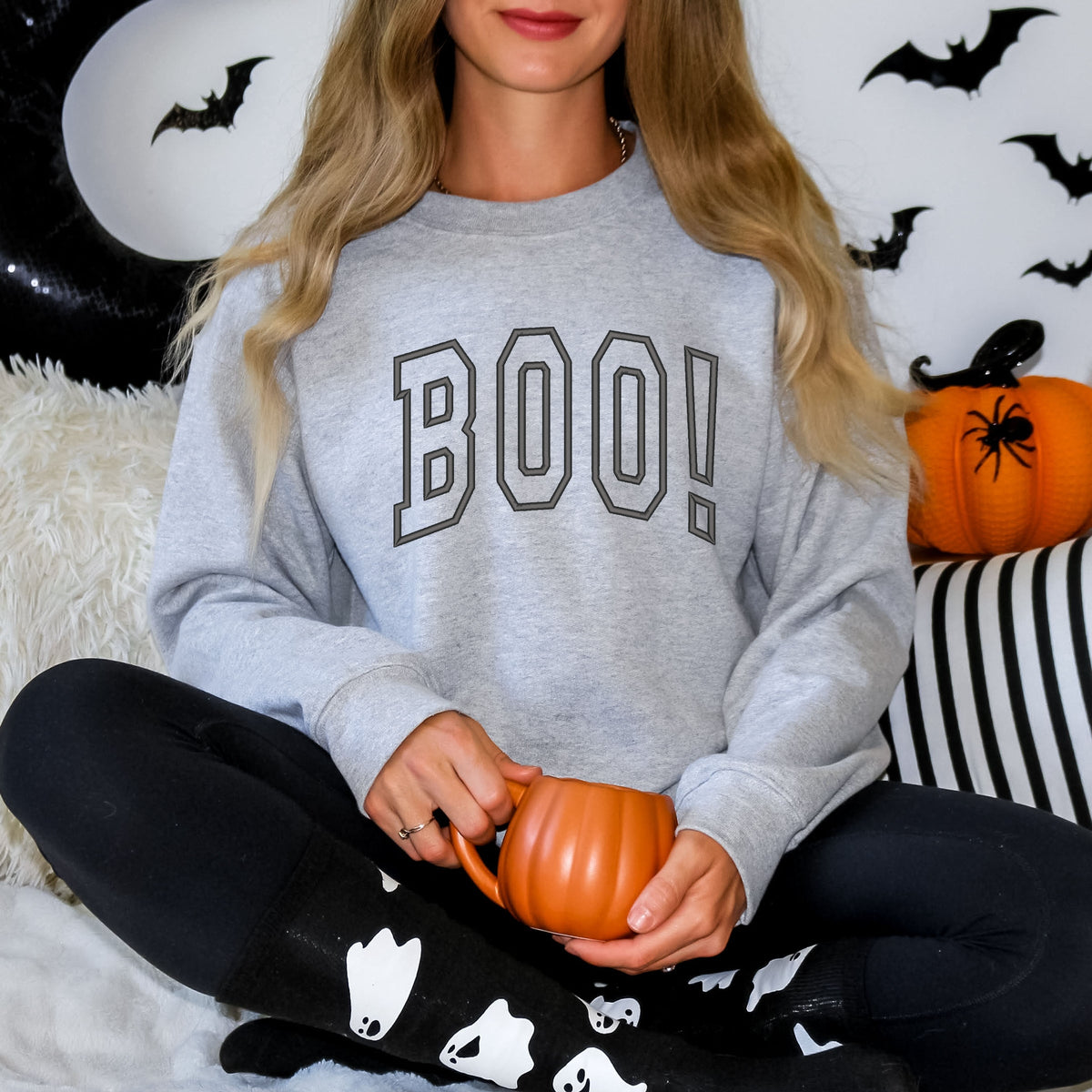 Embroidered Boo Arched - Women's Graphic Sweatshirt