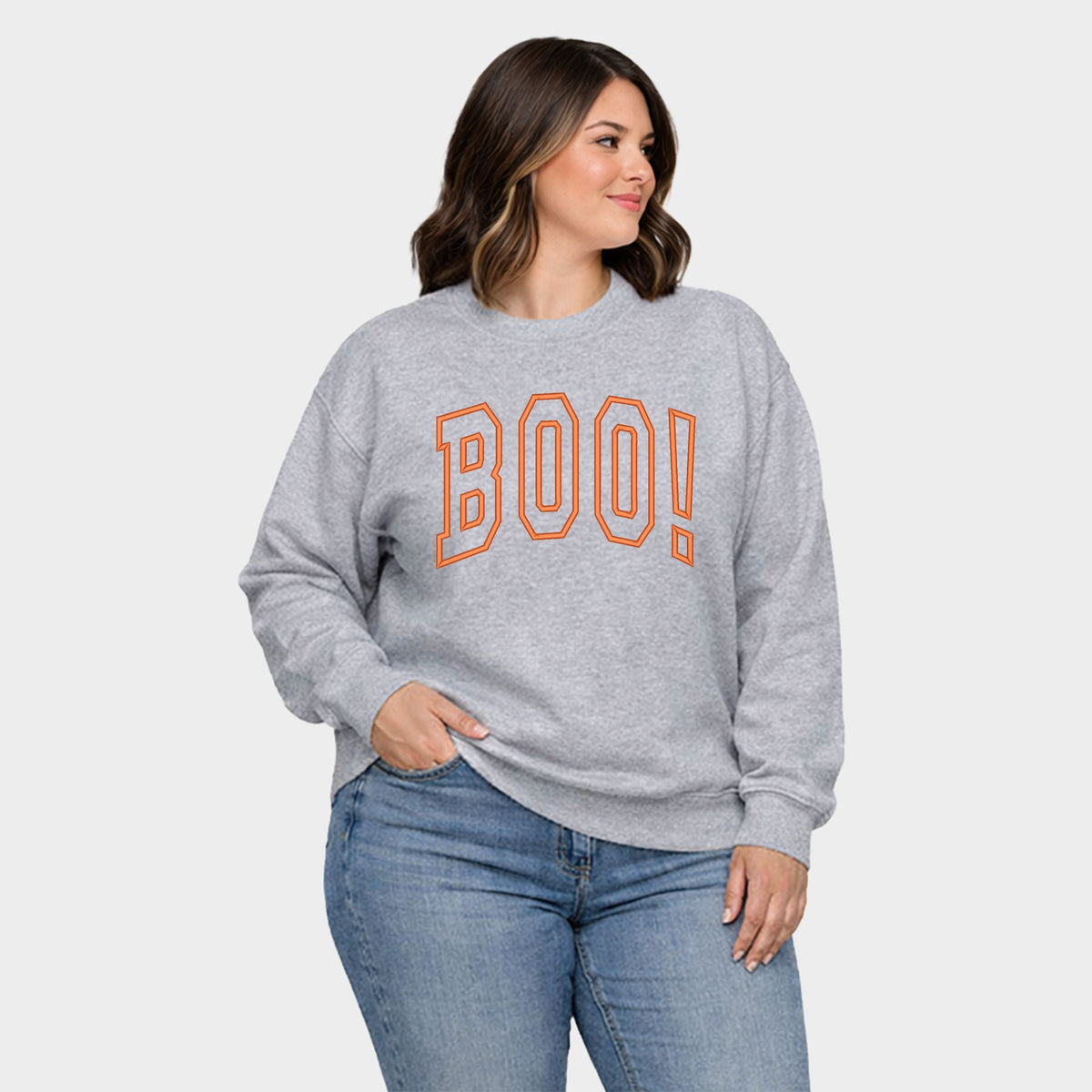 Embroidered Boo Arched - Women's Plus Sized Graphic Sweatshirt