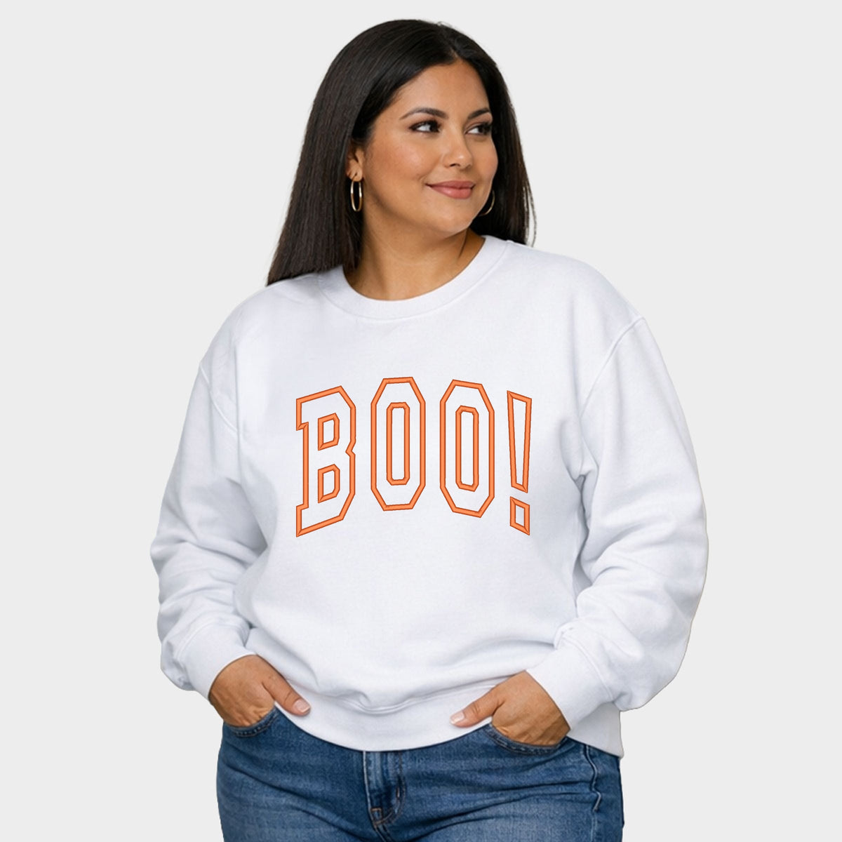 Embroidered Boo Arched - Women's Plus Sized Graphic Sweatshirt