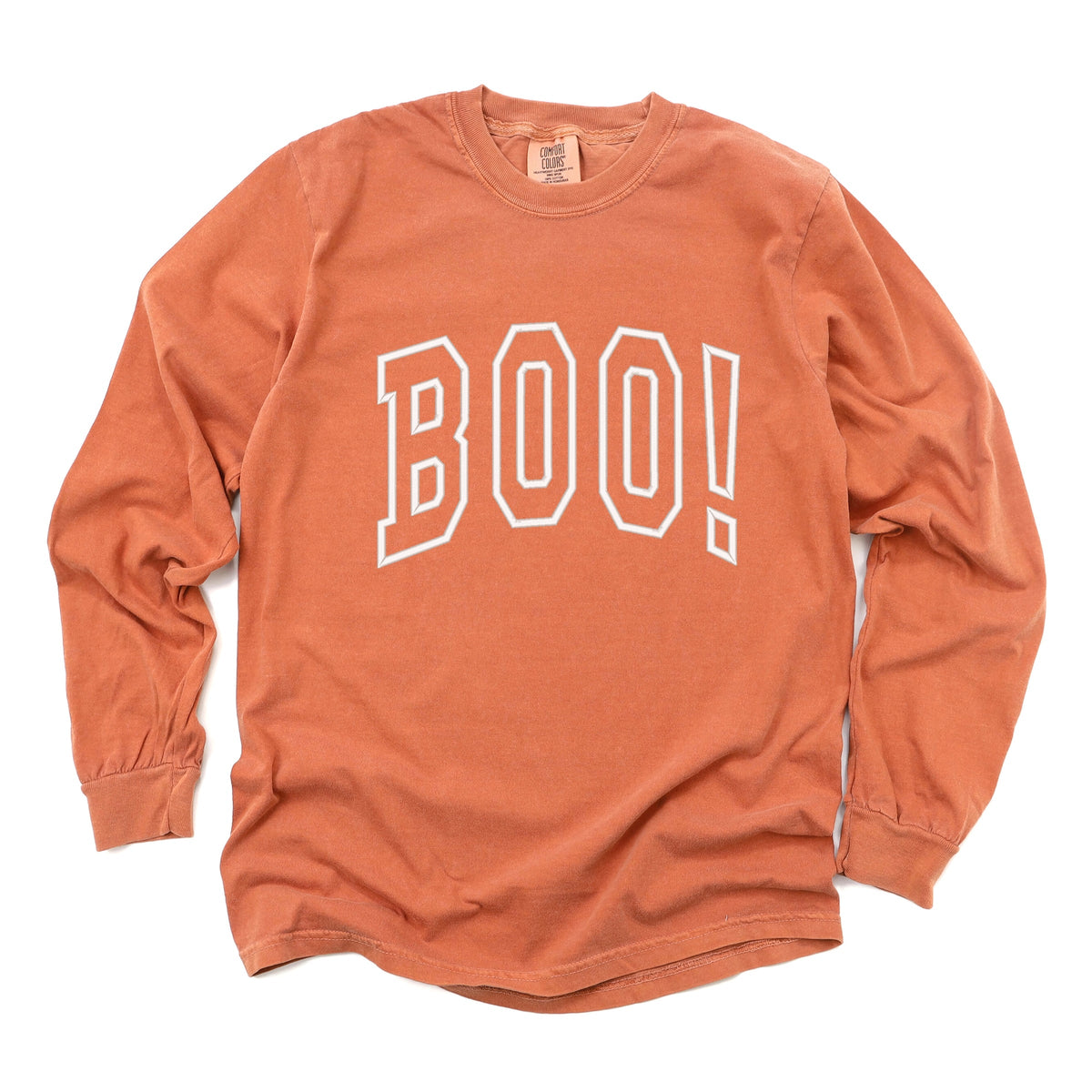 Embroidered Boo Arched - Women's Garment Dyed Long Sleeve Graphic T-Shirt