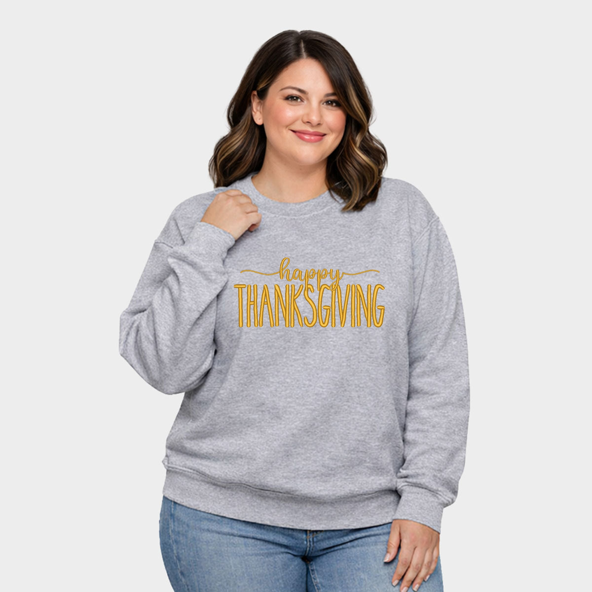 Embroidered Happy Thanksgiving - Women's Plus Sized Graphic Sweatshirt