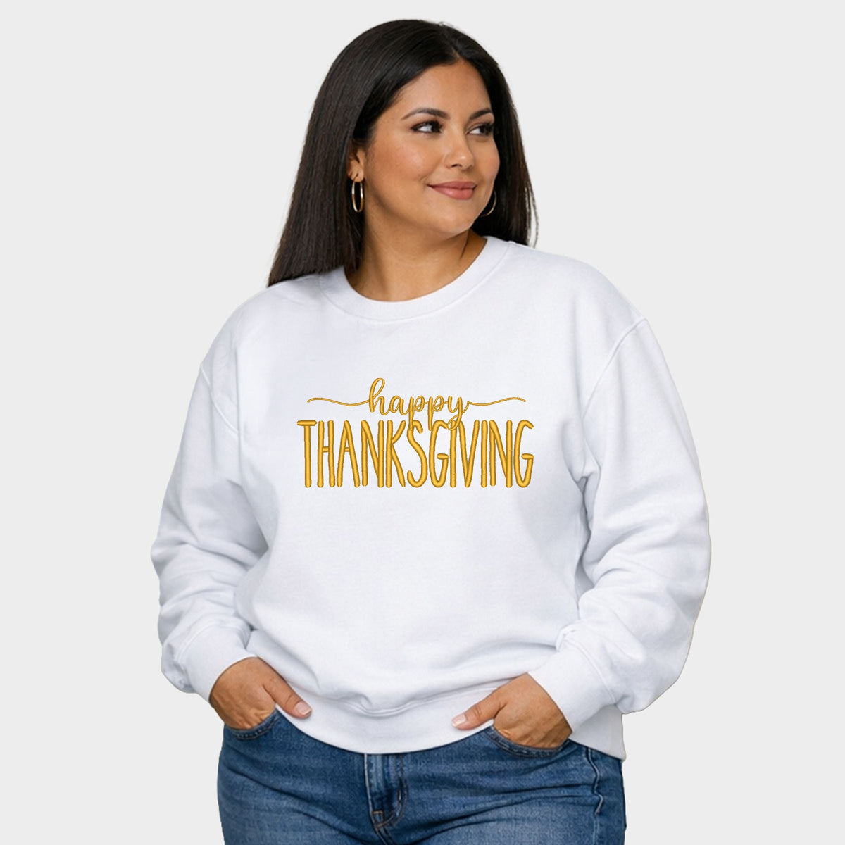 Embroidered Happy Thanksgiving - Women's Plus Sized Graphic Sweatshirt