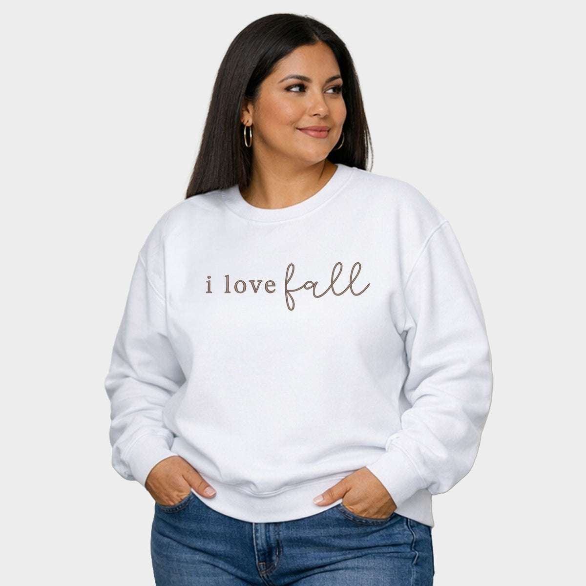 Embroidered I Love Fall - Women's Plus Sized Graphic Sweatshirt