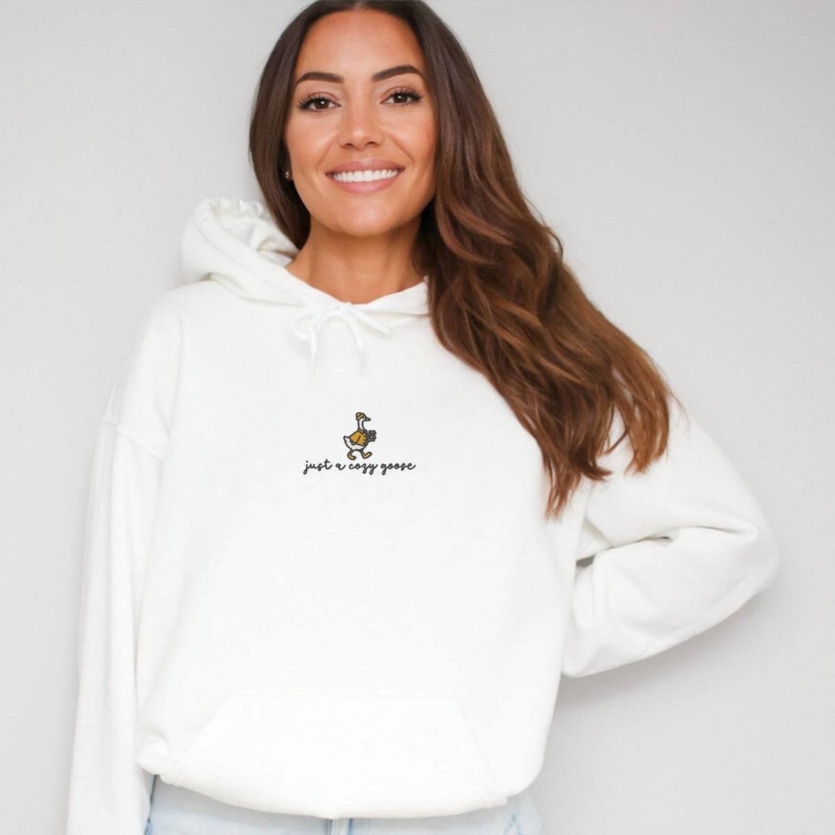 Embroidered Just A Cozy Goose - Women's Graphic Hoodie