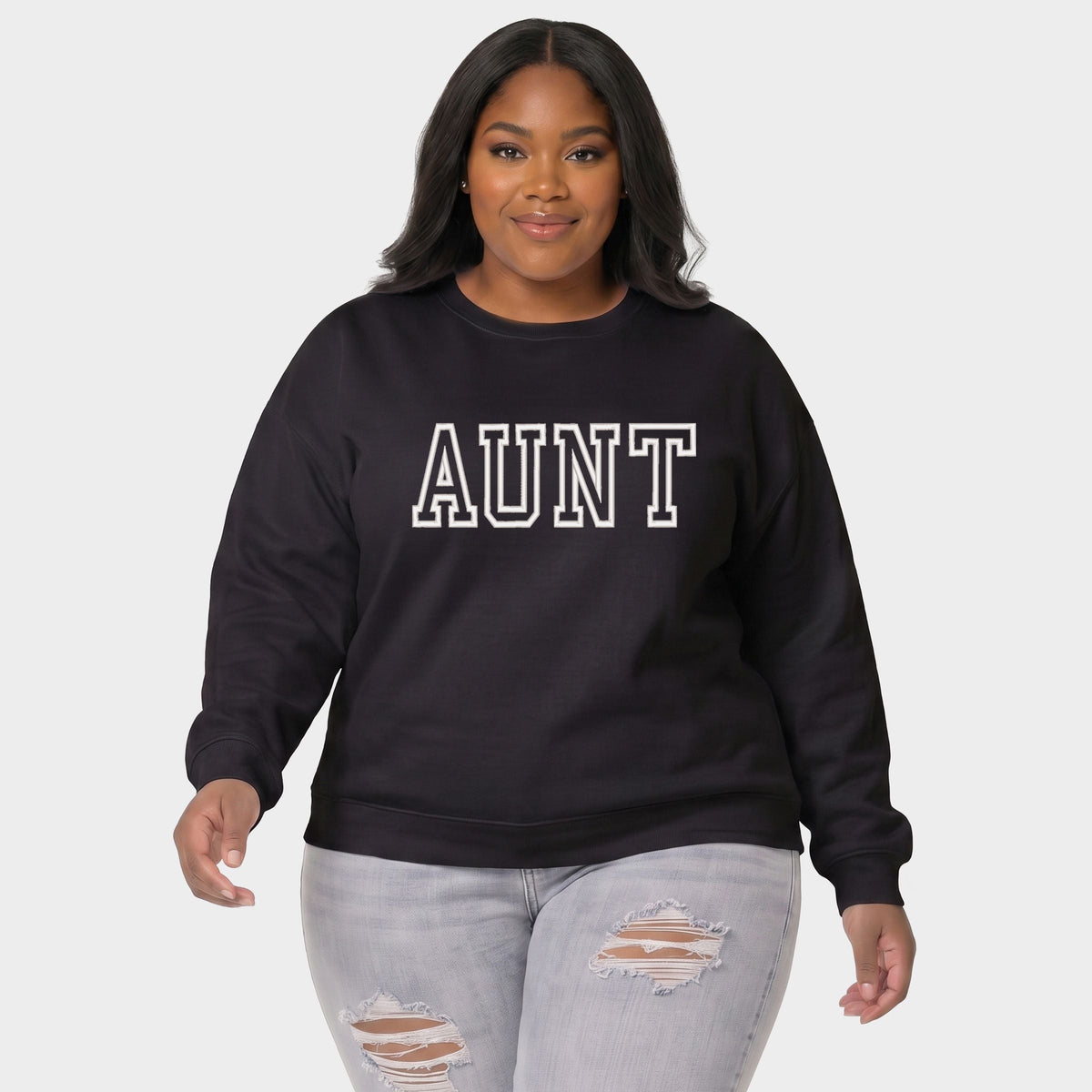 Embroidered Aunt Outline - Women's Plus Sized Graphic Sweatshirt