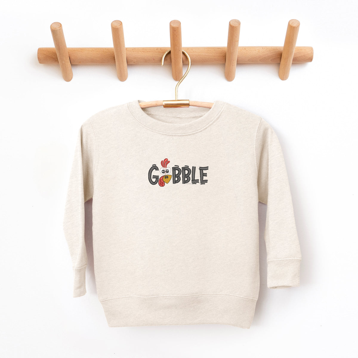 Embroidered Gobble Turkey Face - Toddler Graphic Sweatshirt