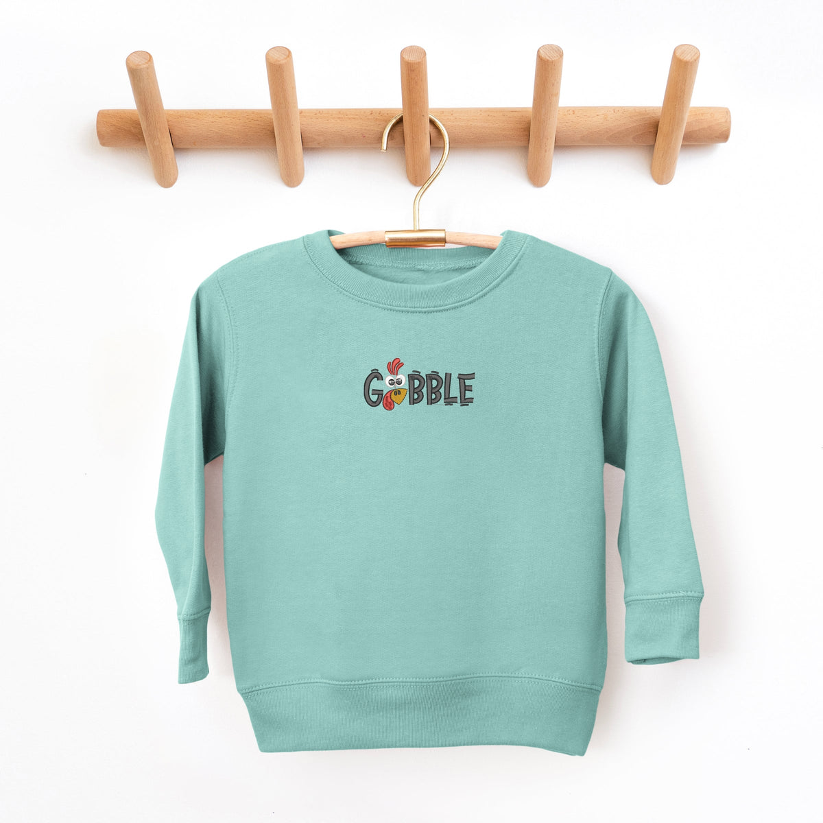 Embroidered Gobble Turkey Face - Toddler Graphic Sweatshirt