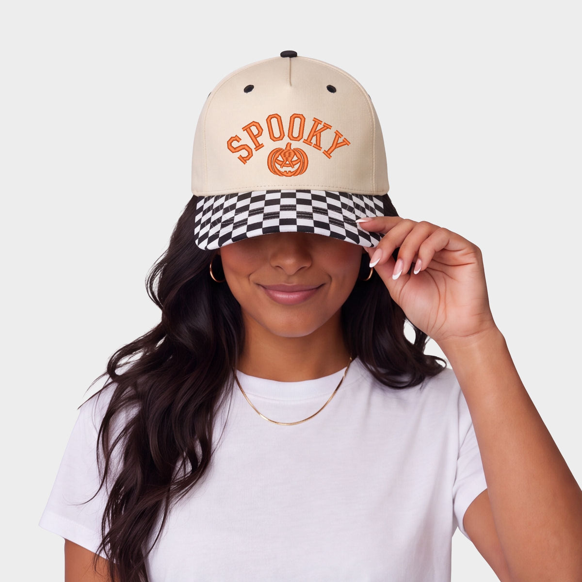 Embroidered Spooky Pumpkin - Women's Canvas Trucker Hat