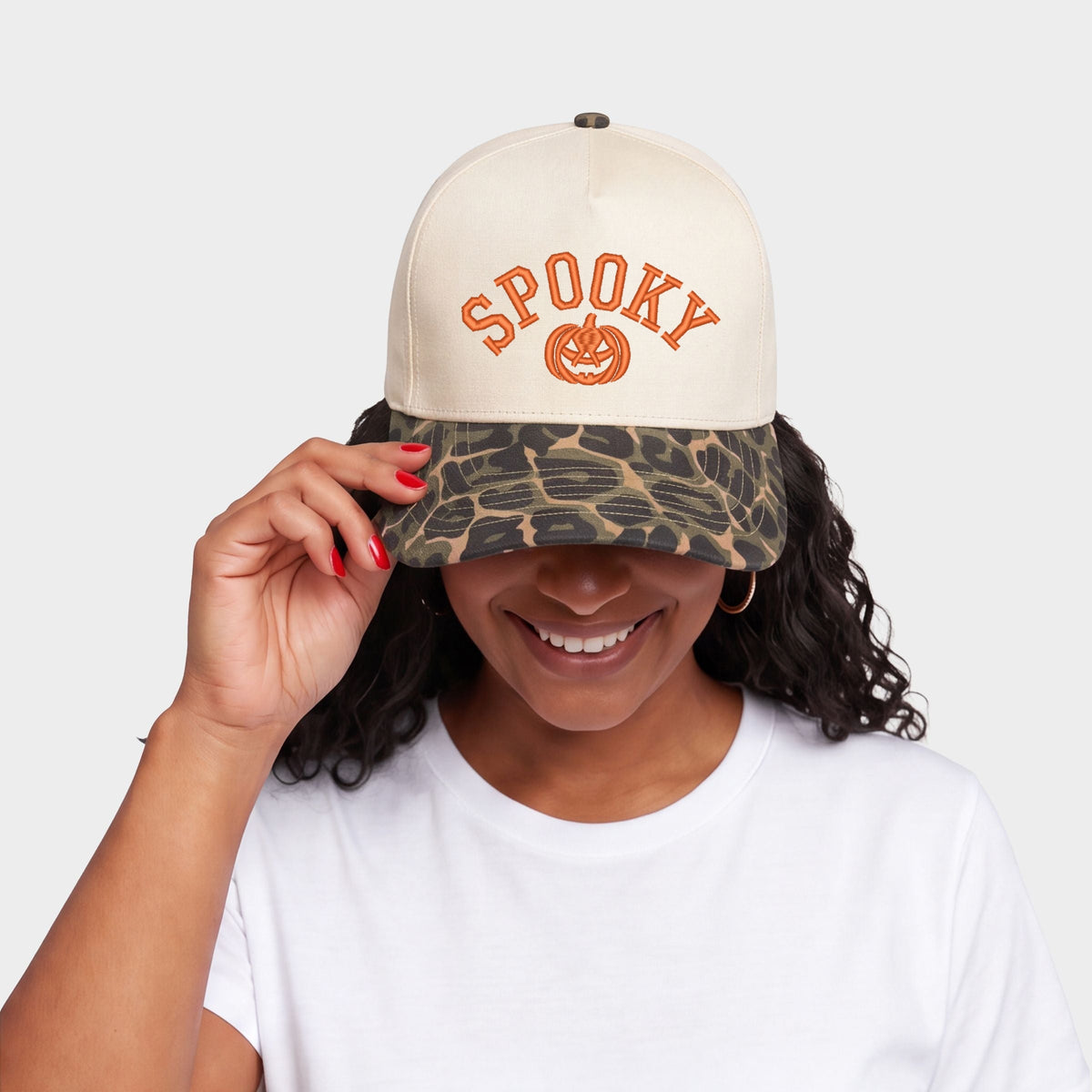 Embroidered Spooky Pumpkin - Women's Canvas Trucker Hat