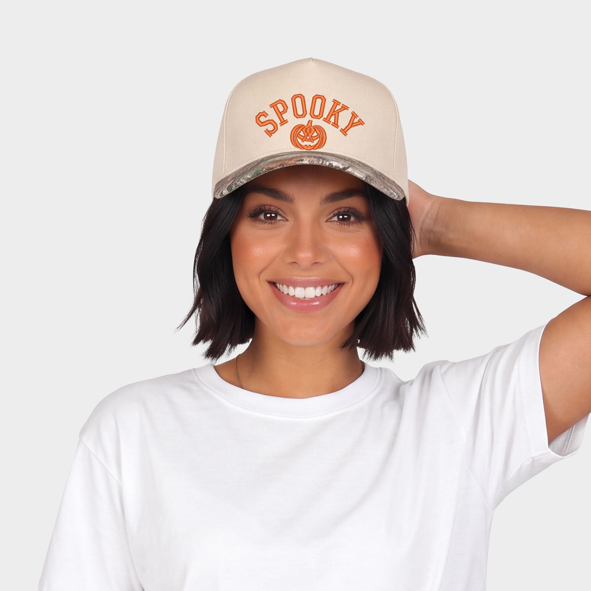 Embroidered Spooky Pumpkin - Women's Canvas Trucker Hat