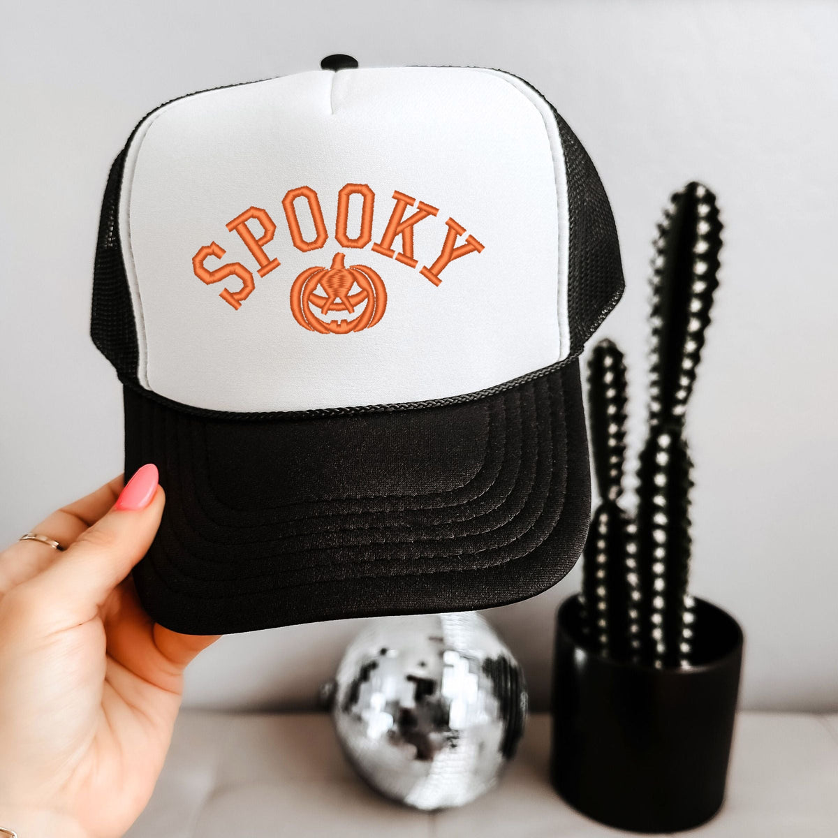 Embroidered Spooky Pumpkin - Youth Graphic Foam Trucker Hat
