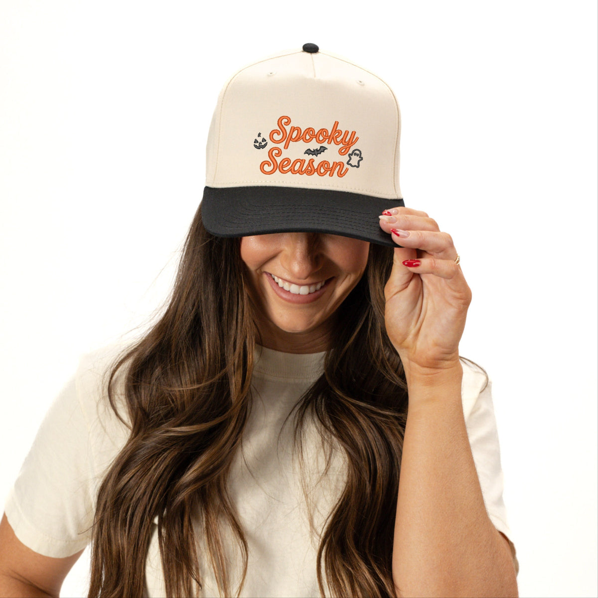 Embroidered Spooky Season Icons - Women's Canvas Trucker Hat