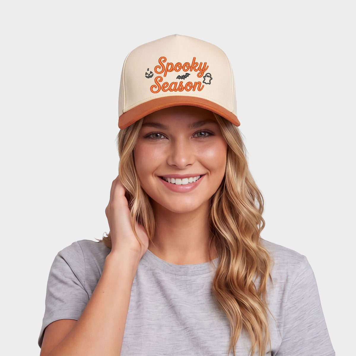 Embroidered Spooky Season Icons - Women's Canvas Trucker Hat