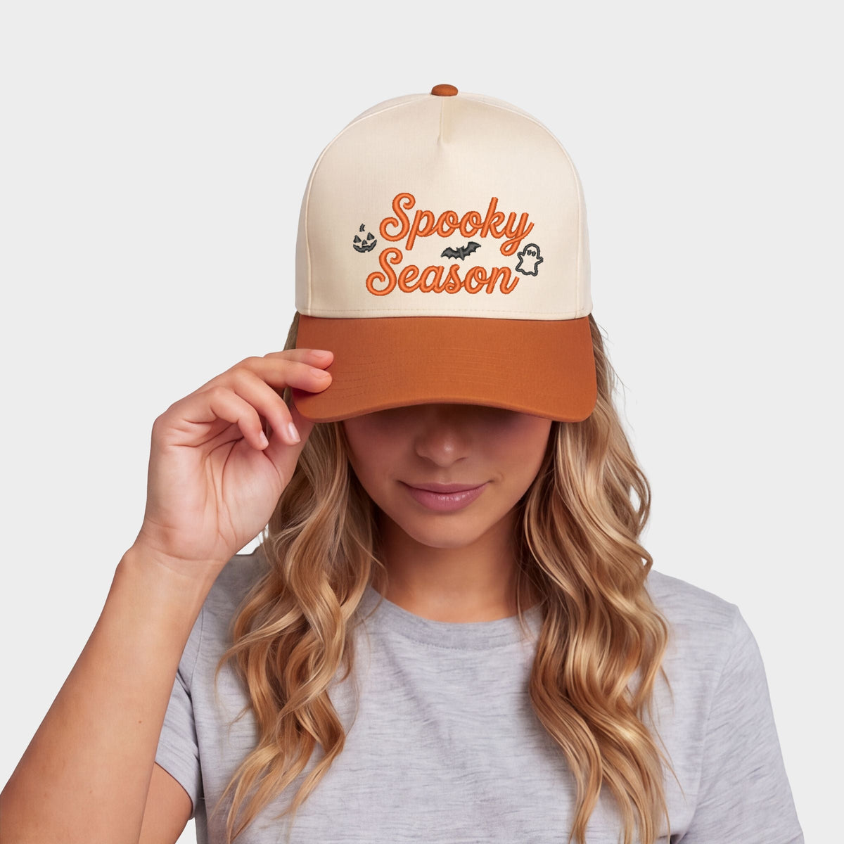 Embroidered Spooky Season Icons - Women's Canvas Trucker Hat