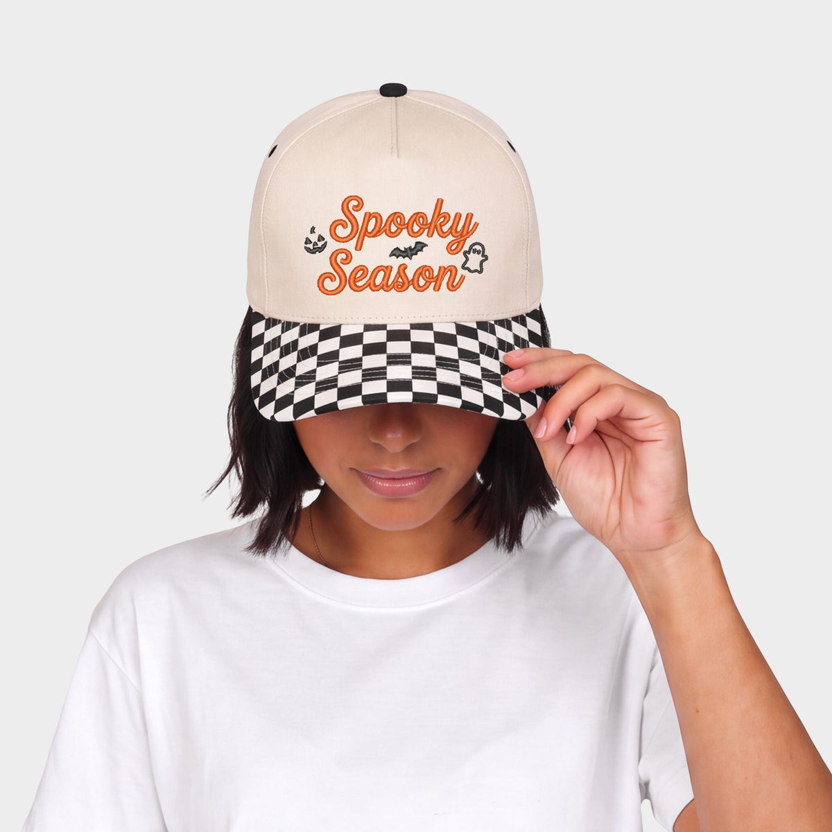 Embroidered Spooky Season Icons - Women's Canvas Trucker Hat