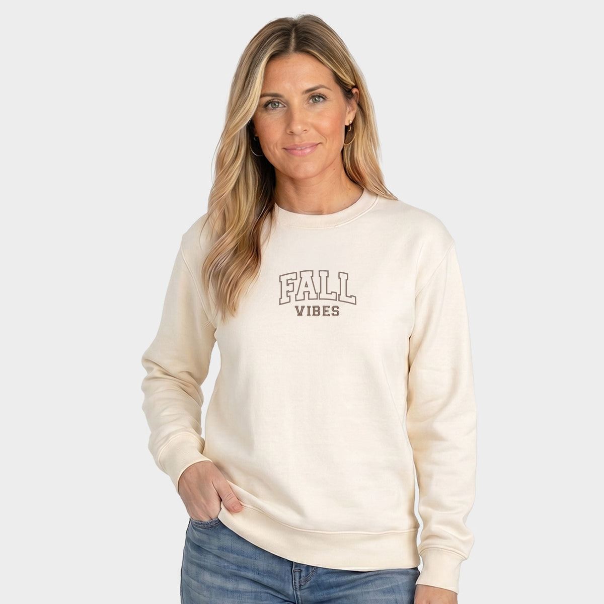 Embroidered Fall Vibes Outline - Women's Graphic Sweatshirt