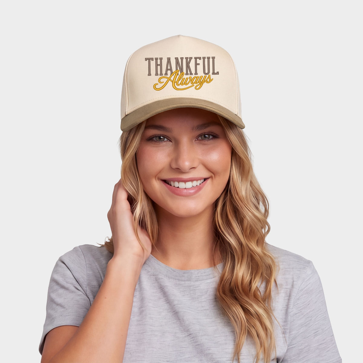 Embroidered Thankful Always - Women's Canvas Trucker Hat