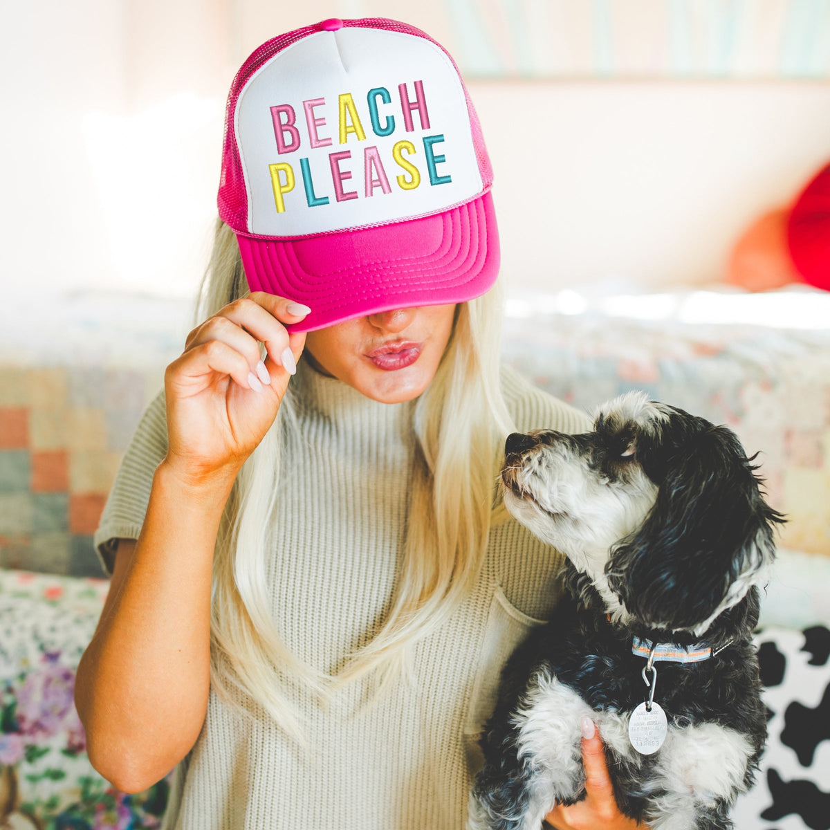 Embroidered Beach Please - Women's Graphic Foam Trucker Hat