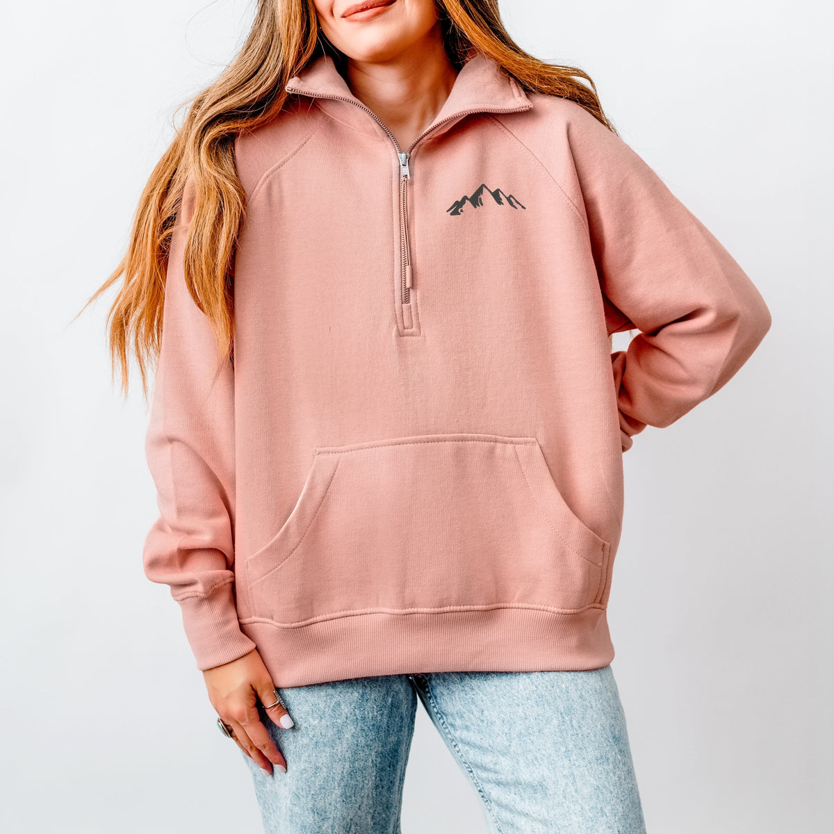 Embroidered Mountains Outline - Women's Quarter Zip Fleece Graphic Sweatshirt
