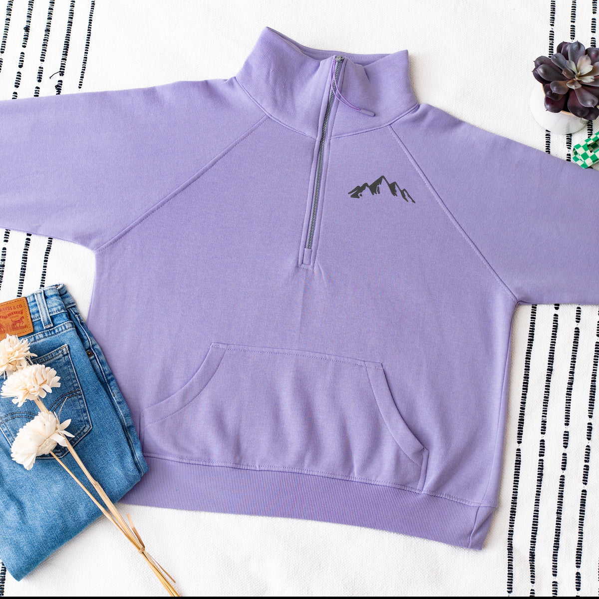 Embroidered Mountains Outline - Women's Quarter Zip Fleece Graphic Sweatshirt