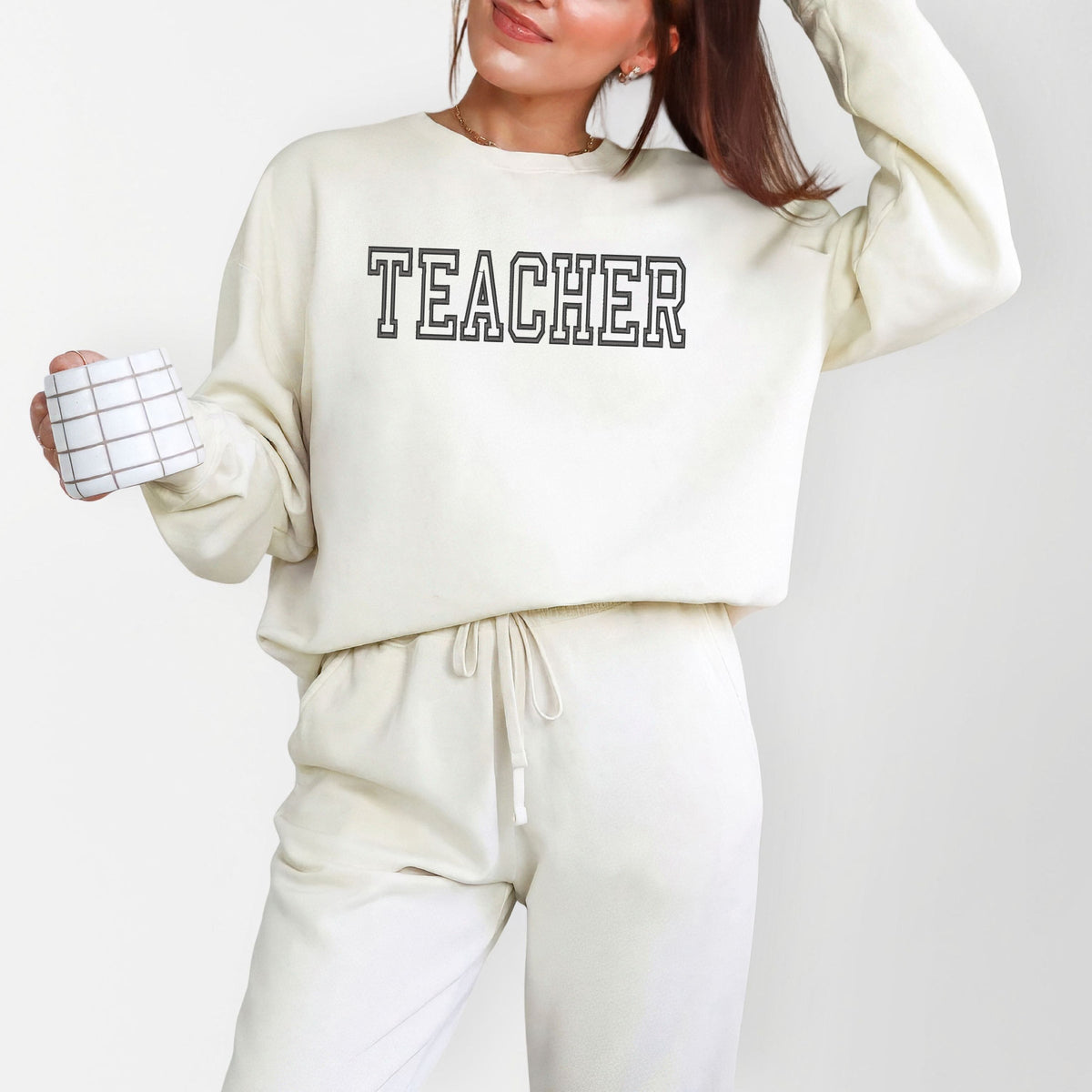 Embroidered Teacher Outline - Women's Lightweight Garment Dyed Sweatshirt