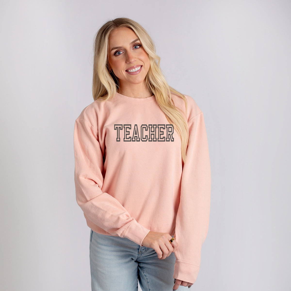 Embroidered Teacher Outline - Women's Lightweight Garment Dyed Sweatshirt