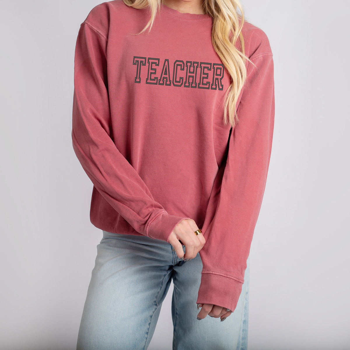 Embroidered Teacher Outline - Women's Lightweight Garment Dyed Sweatshirt