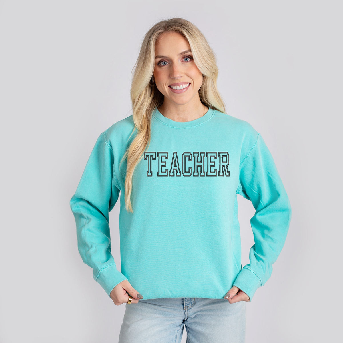 Embroidered Teacher Outline - Women's Lightweight Garment Dyed Sweatshirt