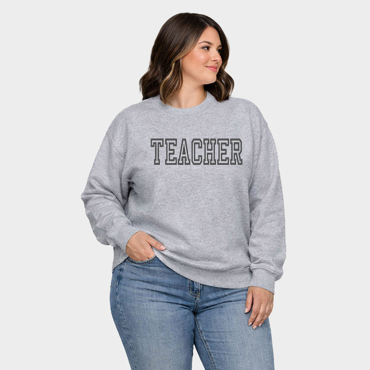 Embroidered Teacher Outline - Women's Plus Sized Graphic Sweatshirt