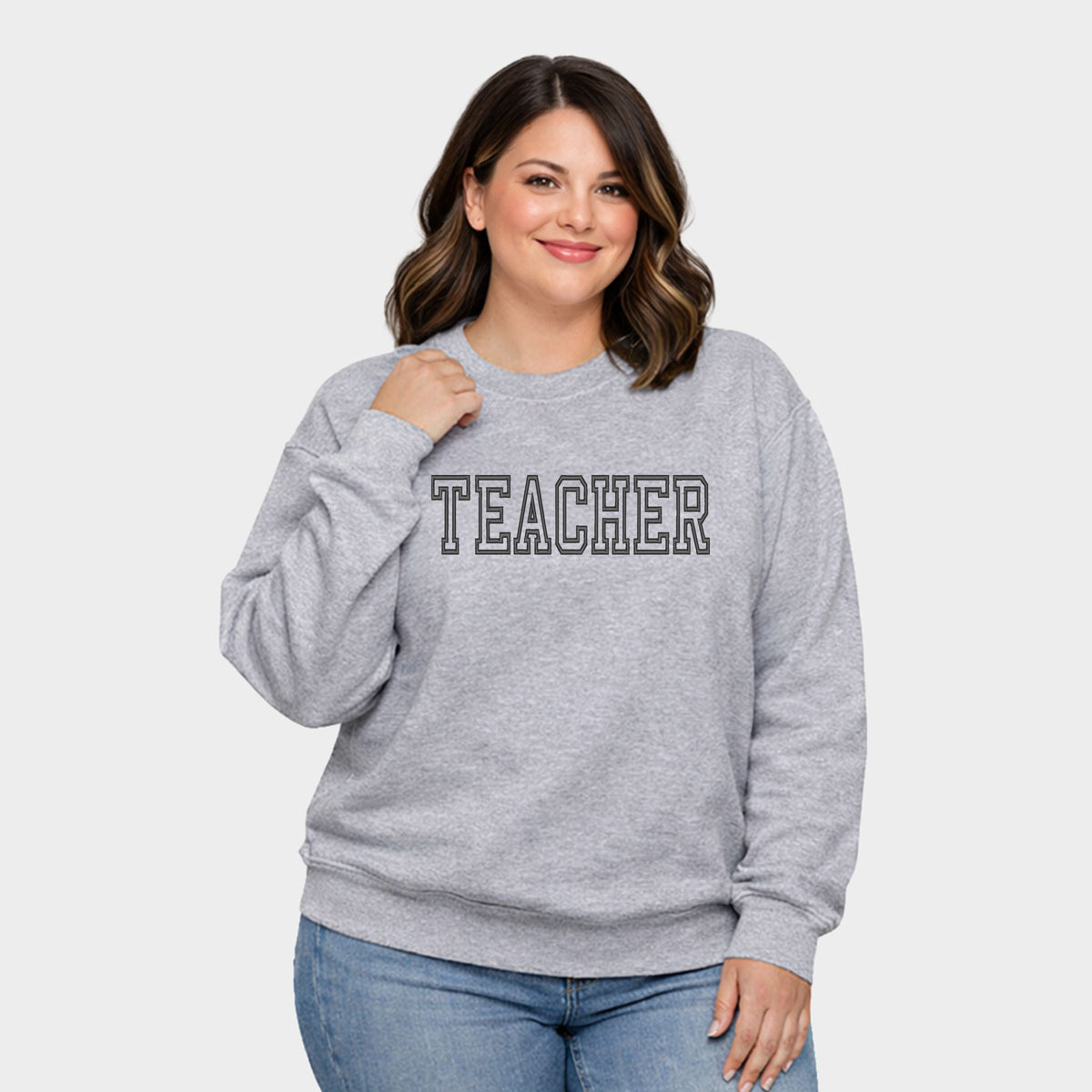 Embroidered Teacher Outline - Women's Plus Sized Graphic Sweatshirt