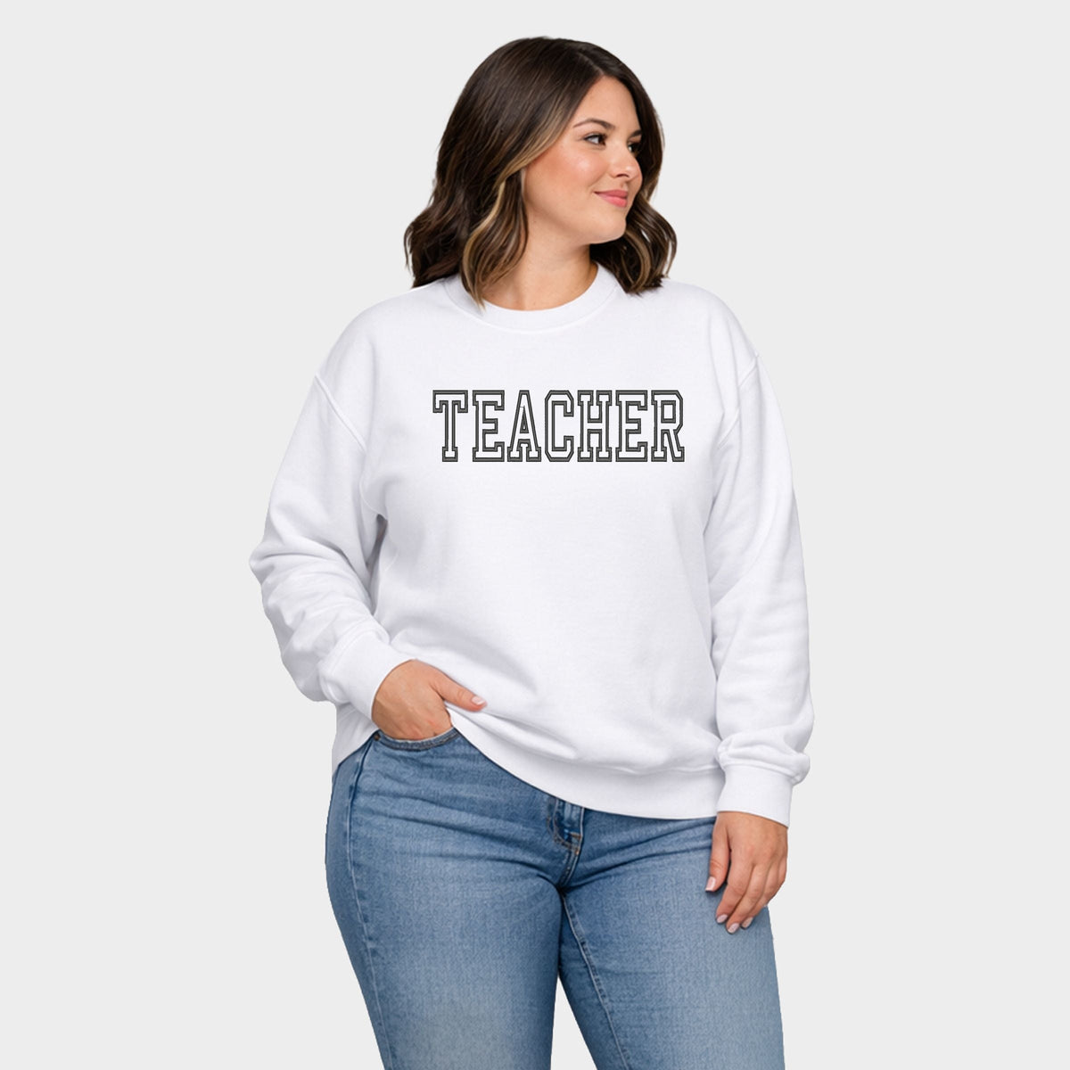 Embroidered Teacher Outline - Women's Plus Sized Graphic Sweatshirt