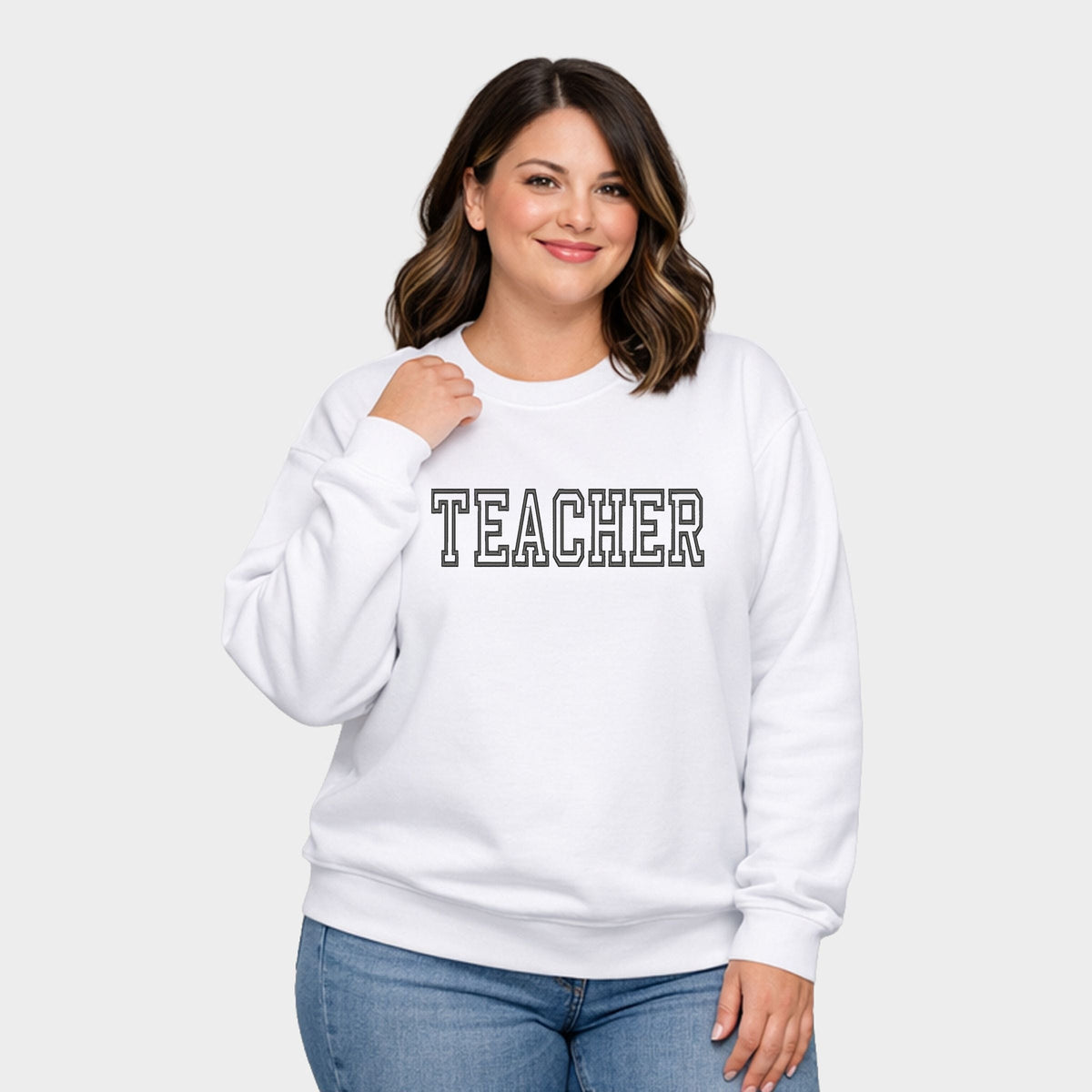 Embroidered Teacher Outline - Women's Plus Sized Graphic Sweatshirt