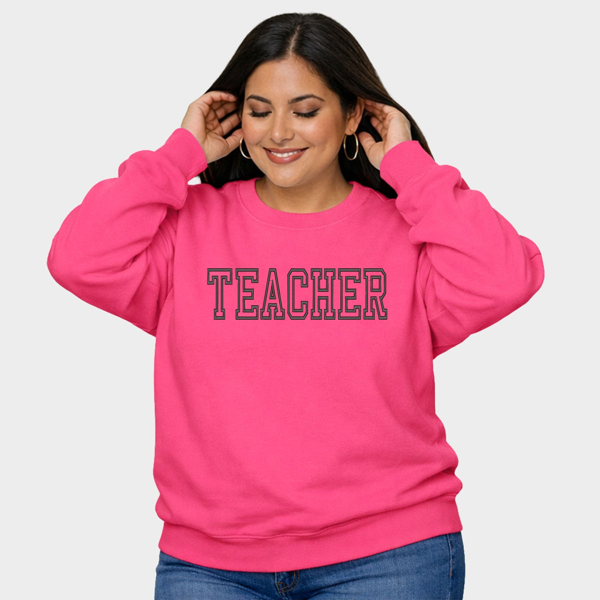Embroidered Teacher Outline - Women's Plus Sized Graphic Sweatshirt
