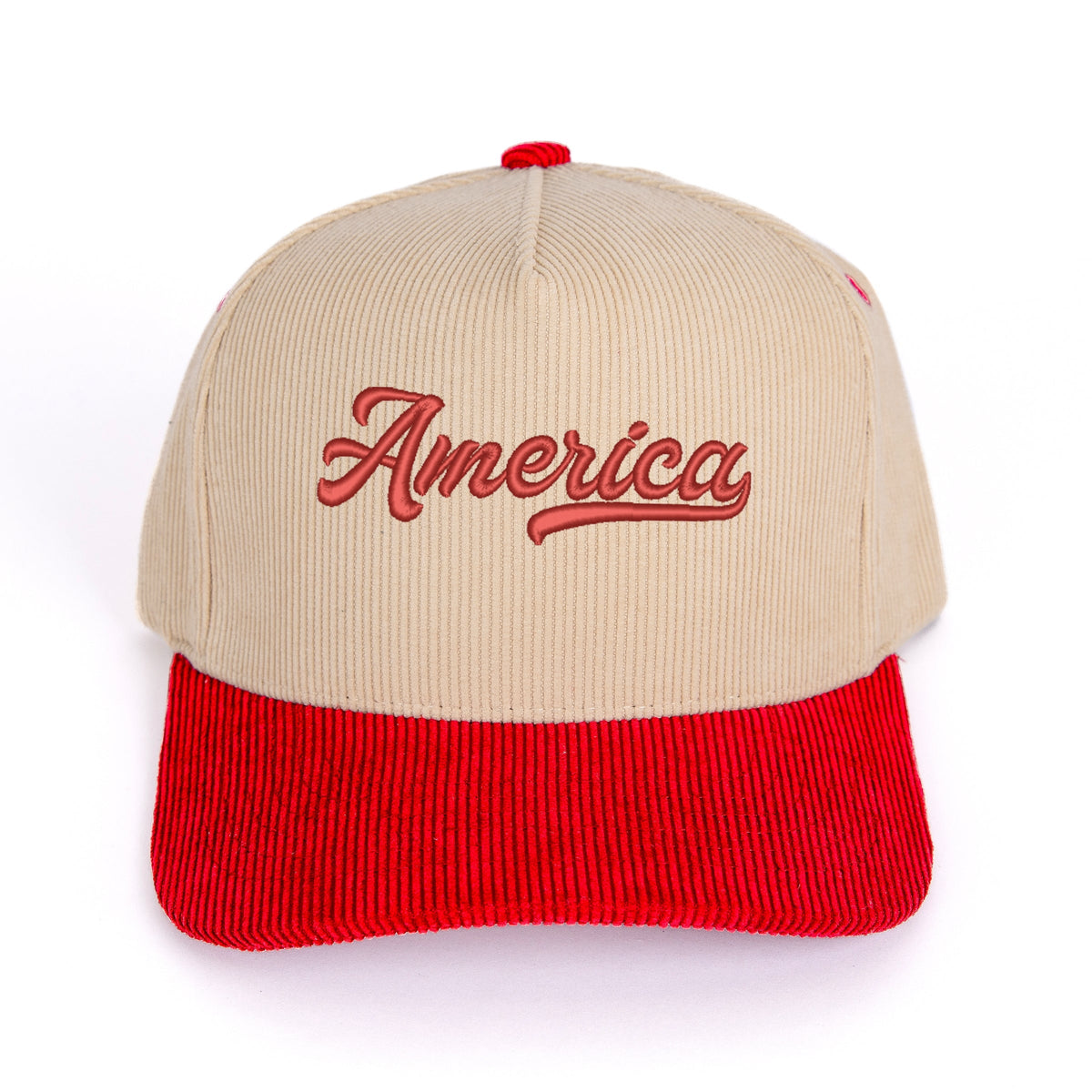 3D Puff Embroidered Retro America - Women's Corduroy Trucker Hat